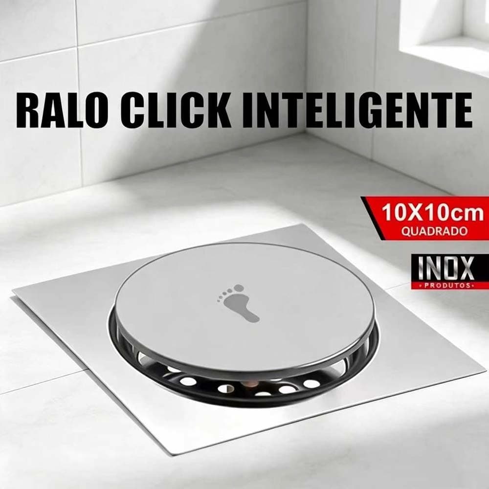 Ralo Click Inteligente Inox 10x10 Banheiro Anti Odor Veda Cheiro Lavabo Cromado Quadrado