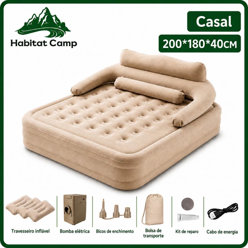 HABITAT Queen Inflatable Mattress with Detachable Backrest and Rechargeable Electric Pump Extra Large Size 200*180*40CM