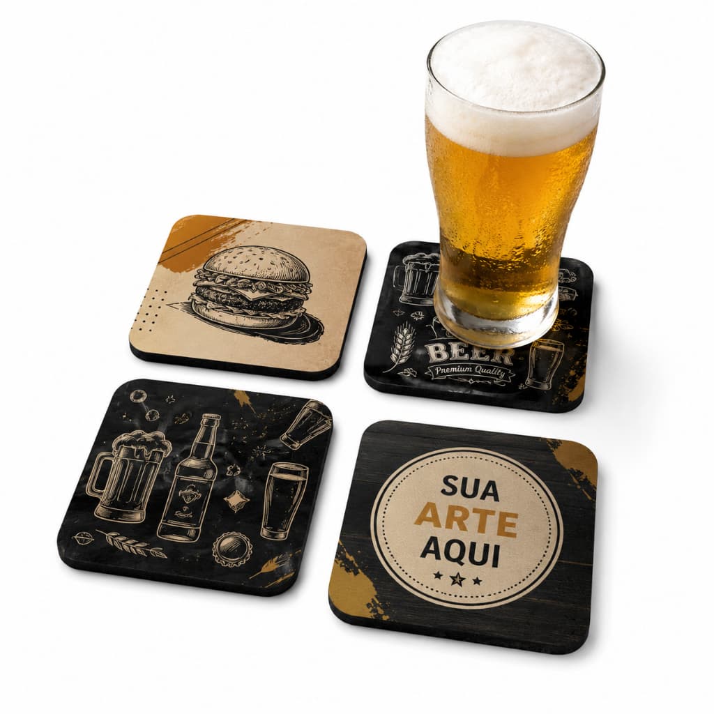 100 PORTA COPOS PERSONALIZADOS 10X10 COM SUA ARTE PARA BARES E RESTAURANTES