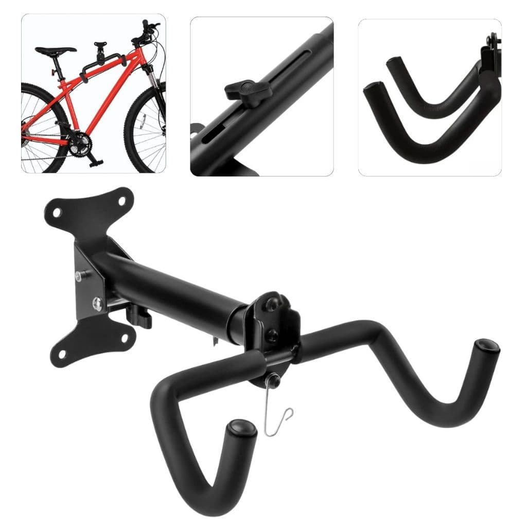 Suporte de Parede para Bicicleta Dobrável Regulagem de Inclinação Gancho Retrátil Com Espuma