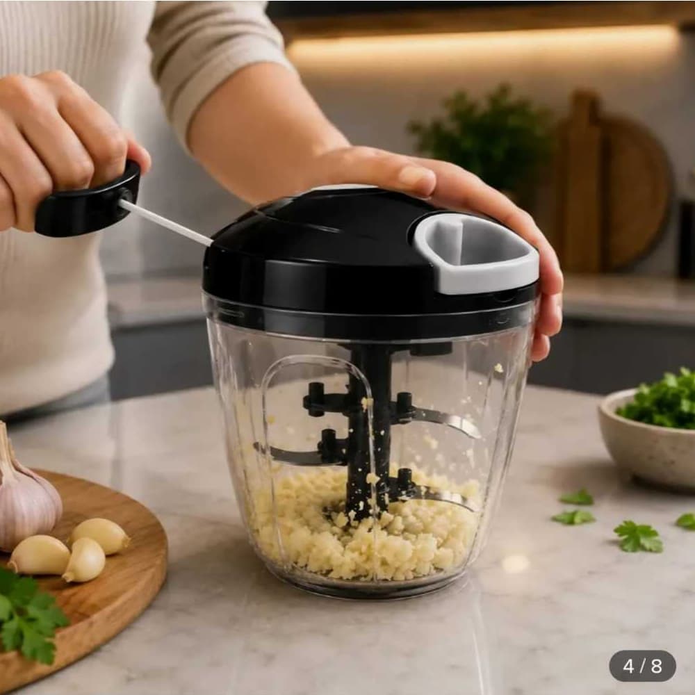 Processador de Alimentos Manual 900ml com Lâminas em Aço Inox Triturador Portátil para Cozinha Prático