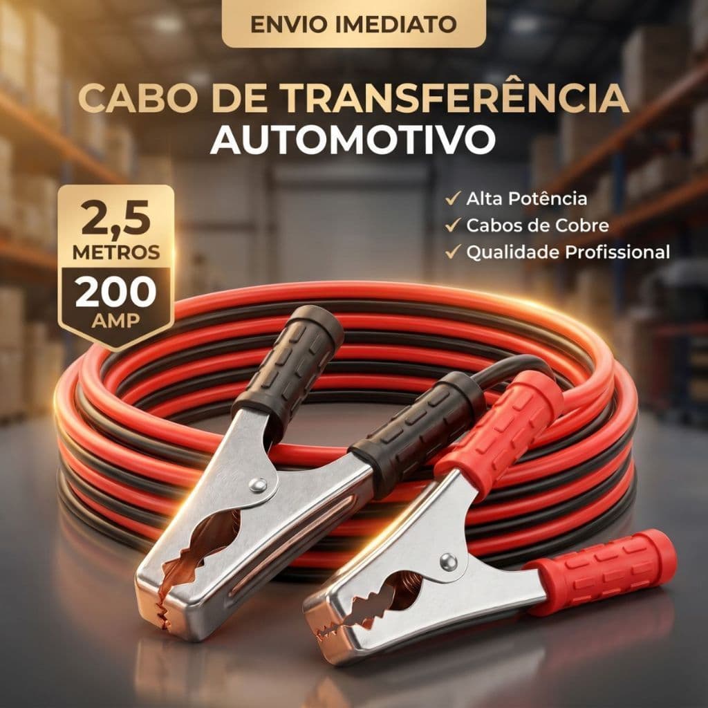 Cabo Chupeta Transferência Bateria 200A 2,5m Partida Carro Emergência Automotiva