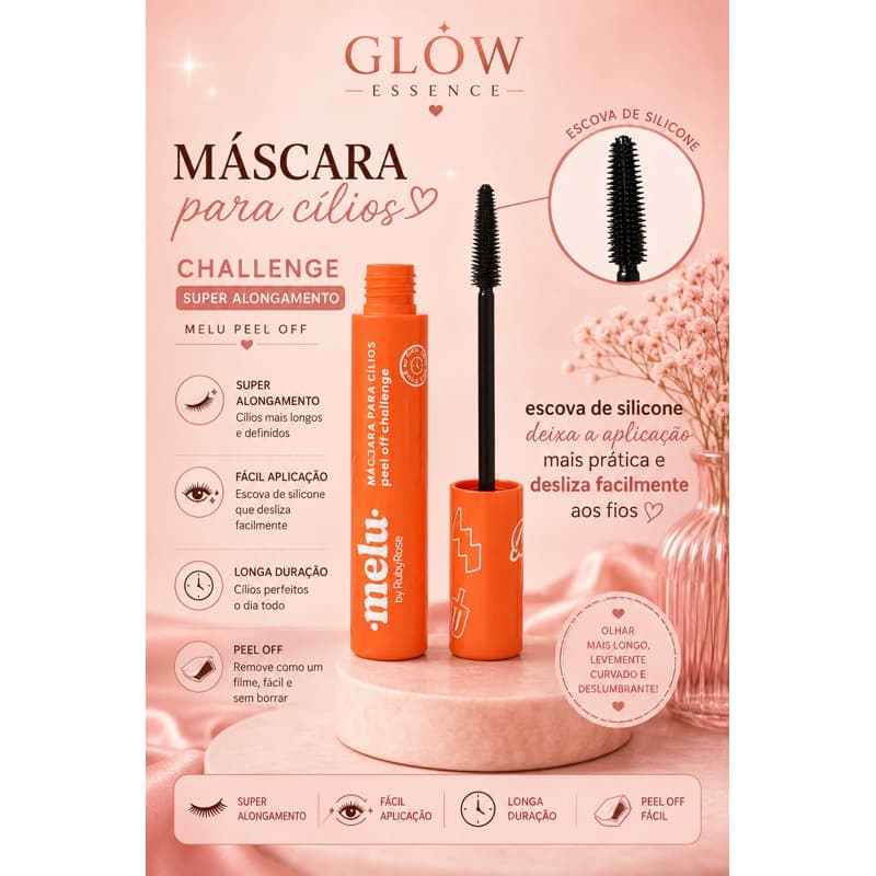Mascara P/ Cílios Challenge Super Alongamento Melu Peel Off