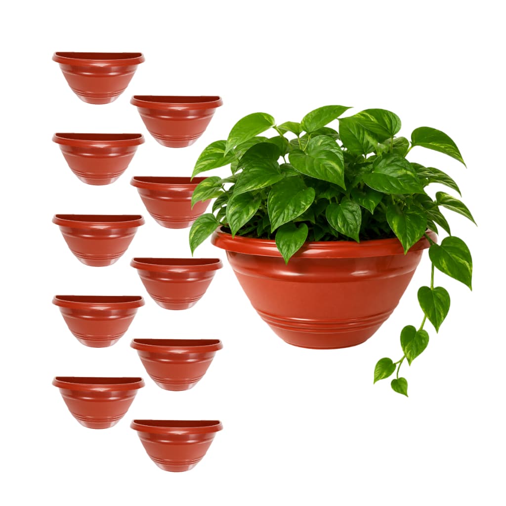 Kit 10 Vaso de Parede Marrom 1 Litro Meia Lua de Plástico Flores Plantas Jardim Vertical