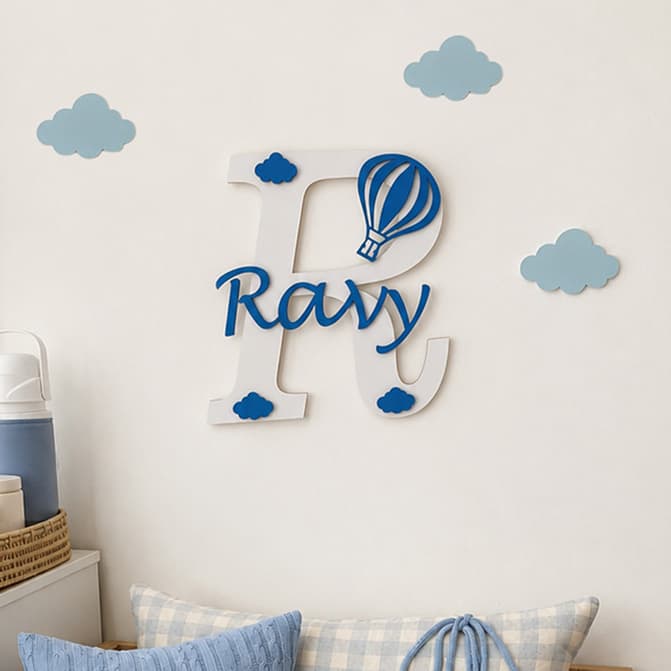 Nome Personalizado MDF Balão Decorativo Quarto Bebê Menino Porta Maternidade Decoração Parede
