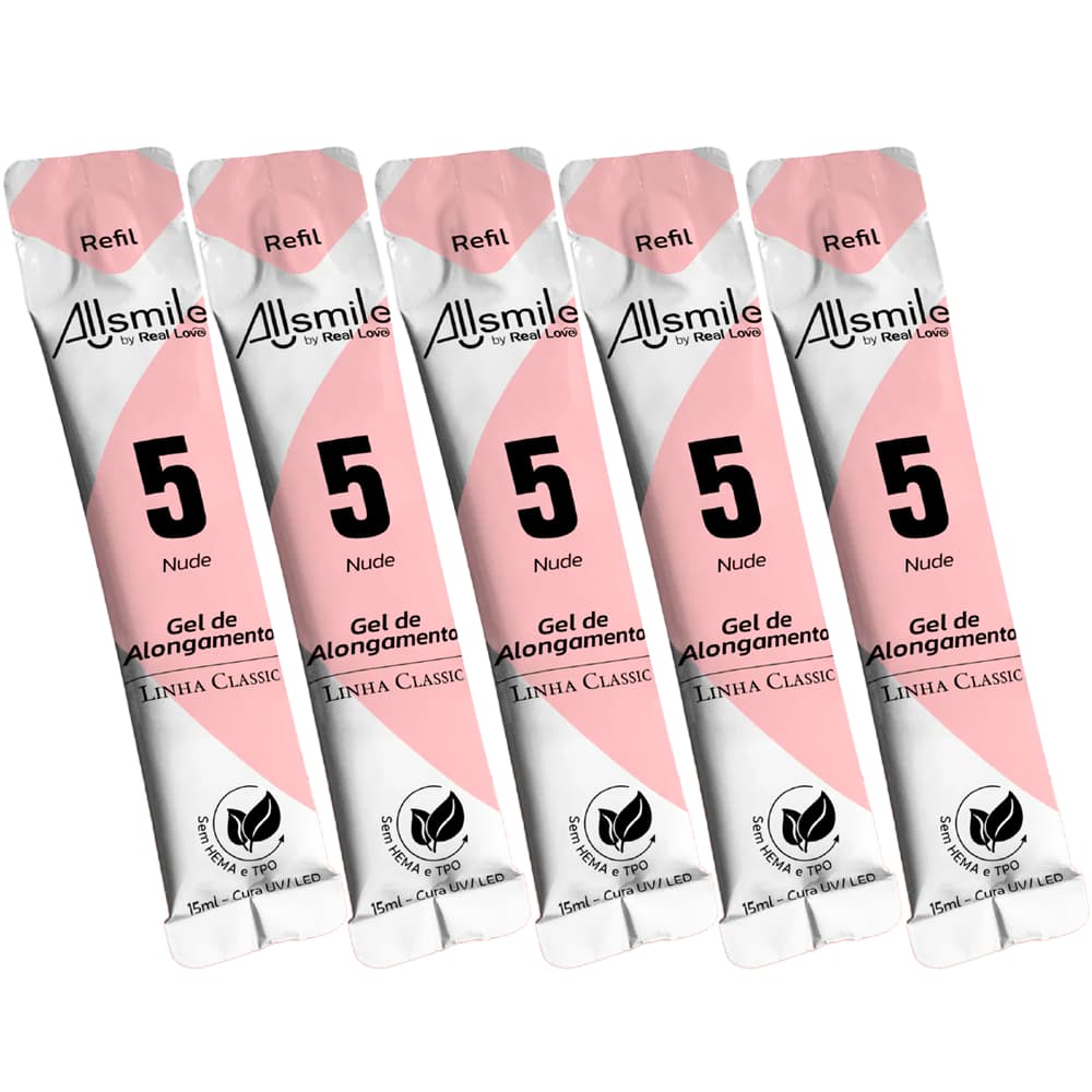 5 Refil Gel 5 Nude Real Love para Unhas 15ml