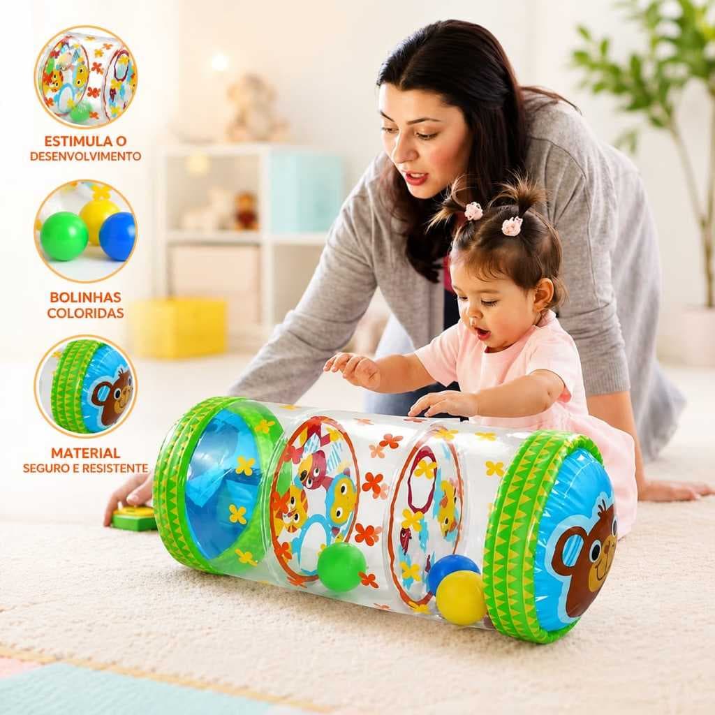 Rolo Inflável de Engatinhar Sensorial para Bebê – Estimula Engatinhar, Coordenação e Percepção