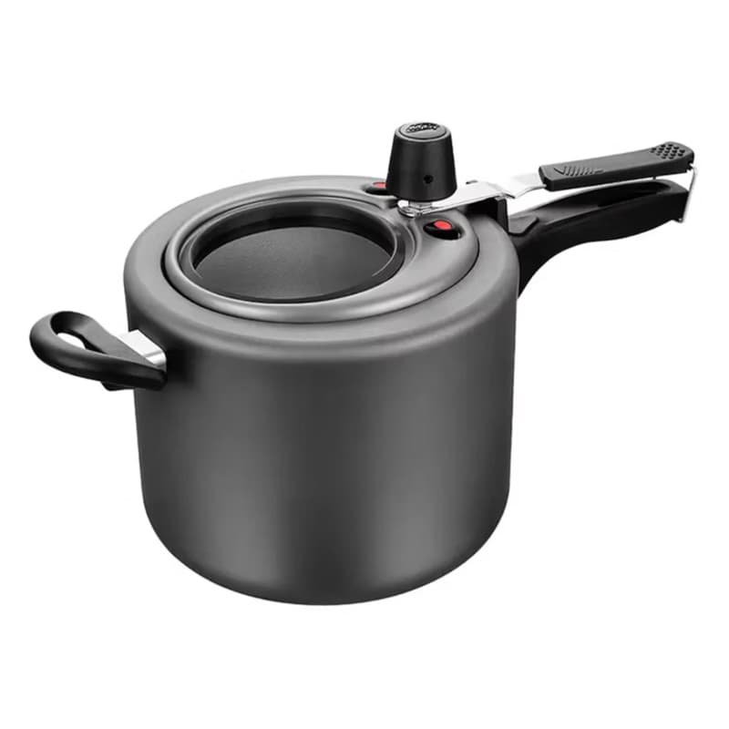 Panela de Pressão 4,5L Antiaderente Preta Grafite com Visor de Vidro Grande Alumínio Tampa de Segurança