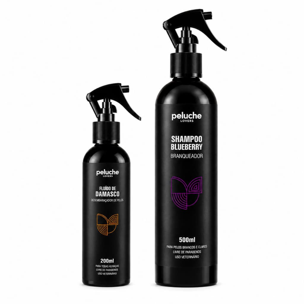 Shampoo Branqueador Desembaraçador para Cachorro Peluche Kit Banho Pet Pelos Claros Escovação Fácil Cães
