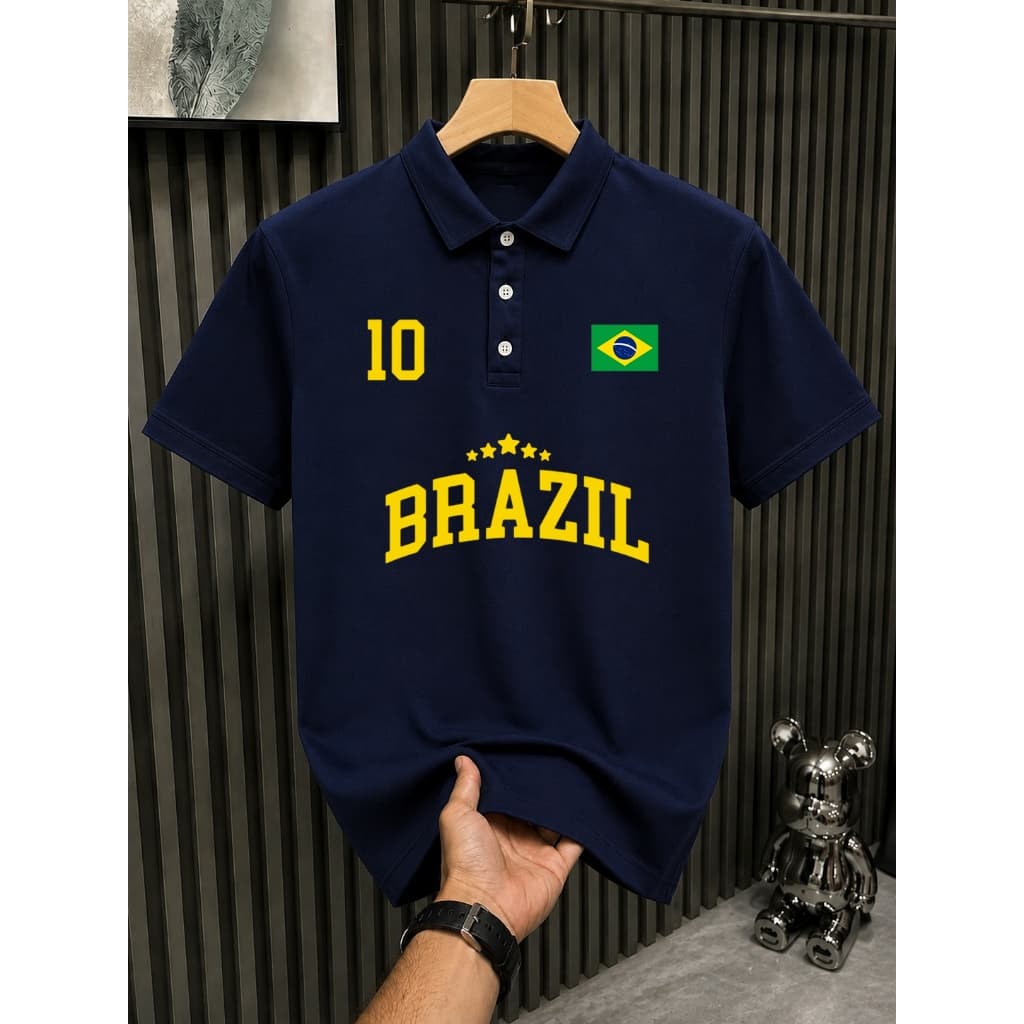 Camisa Polo Masculina Esportiva Brazil 10 Camisa Malha Piquet