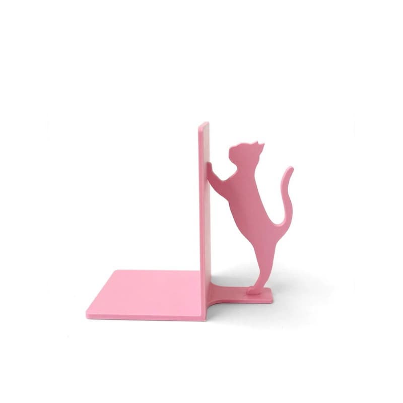 Suporte de Livros Gato Rosa 11cm | Apoio de Livro Decorativo Metal