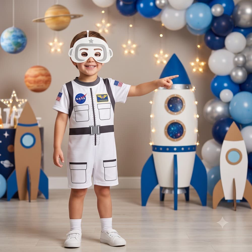 Fantasia Infantil Astronauta Macacão Curto com Máscara EVA 2 a 10 Anos - Menino Festas