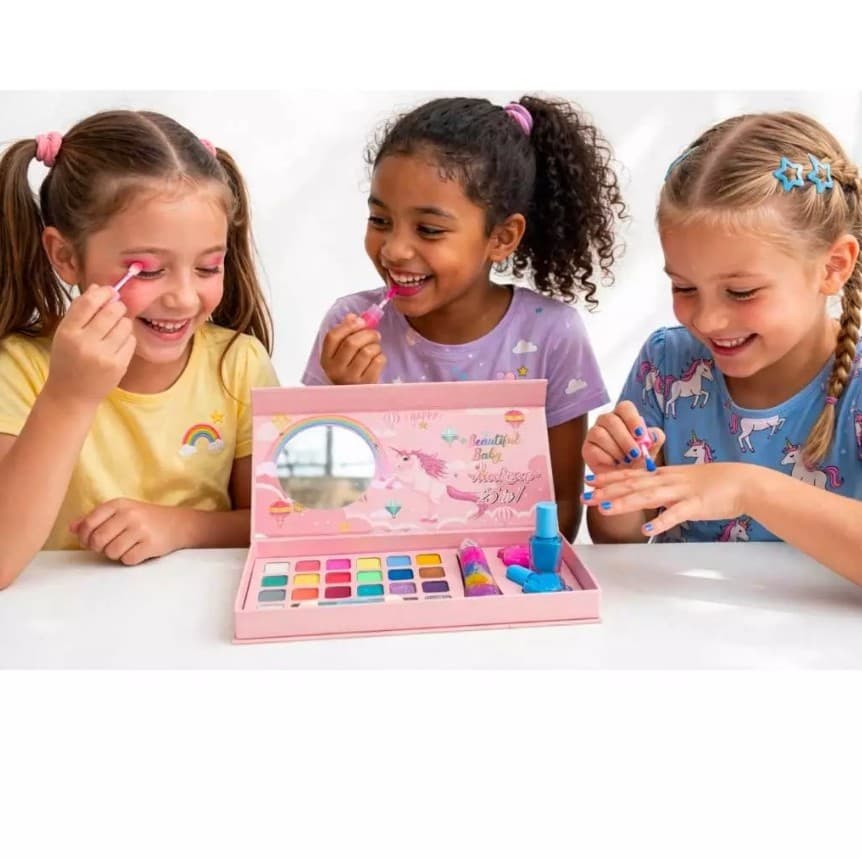 MALETA DE MAQUIAGEM UNICÓRNIO INFANTIL COM ESMALTE E GLOSS