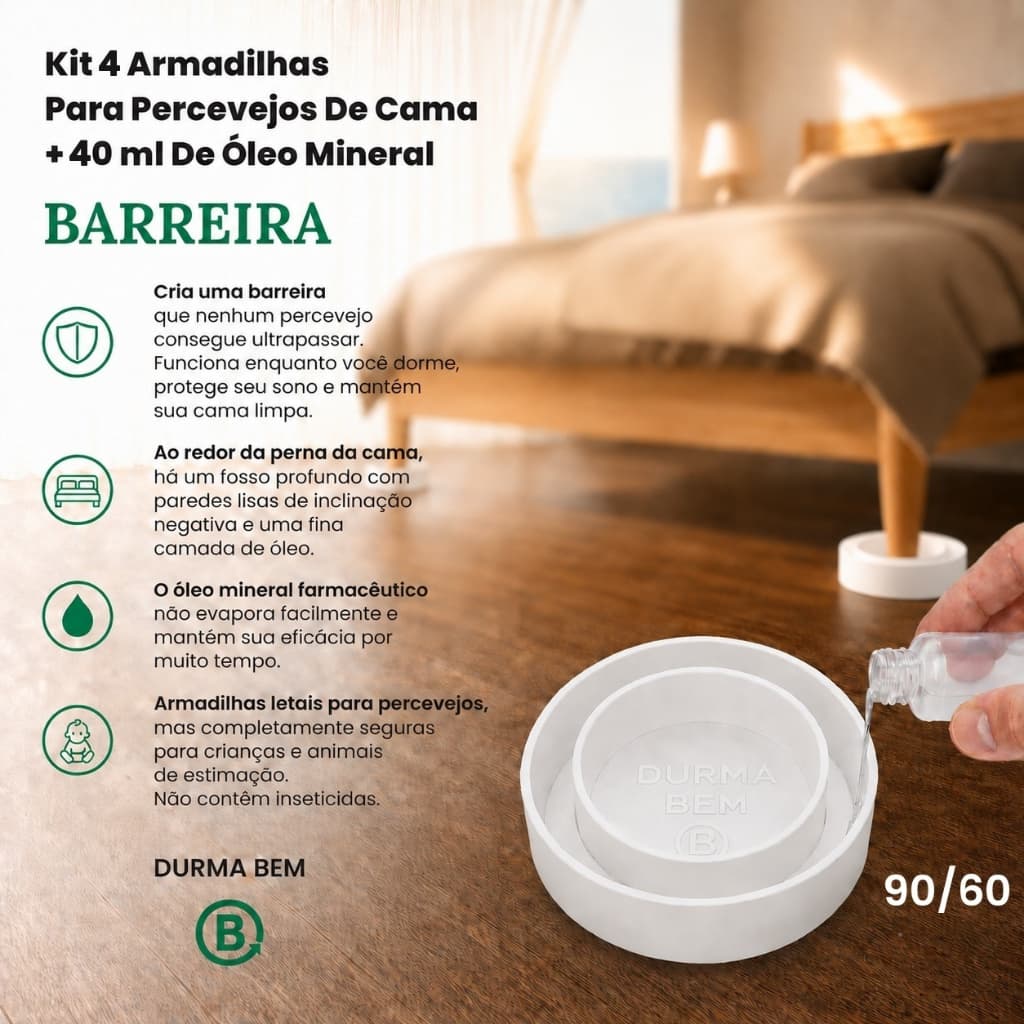 Armadilha Interceptora Para Percevejos De Cama. KIT 4 armadilhas +40 ml óleo mineral. Tamanho 90mm/60mm