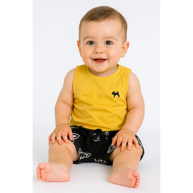 Regata de Bebê Menino Amarela (09-12 MESES) 100% Algodão