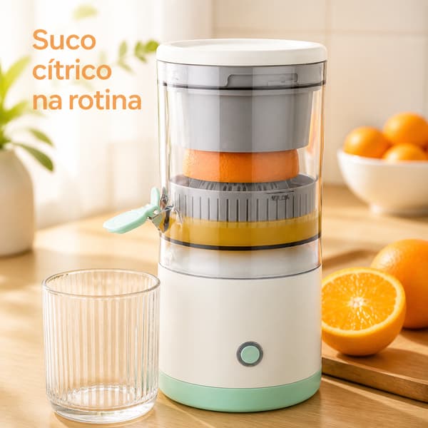Espremedor Elétrico de Cítricos com Recipiente Transparente e Saída Direta para Suco Fresco de Laranja, Limão e Frutas