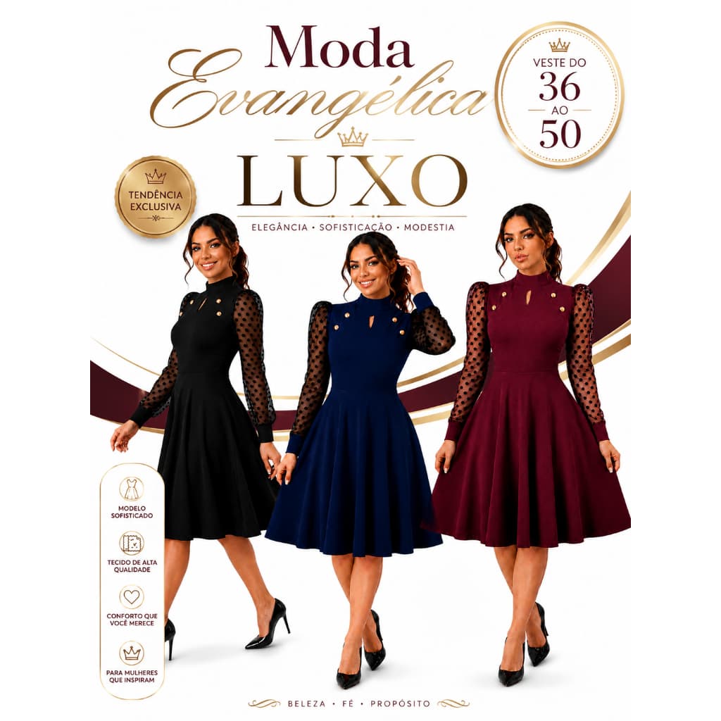 Vestidos Evangélicos No Atacado Rodado Soltinho Tule Poá Bolinhas Plus Size Manga Bufante Boneca Godê Evasê Executiva