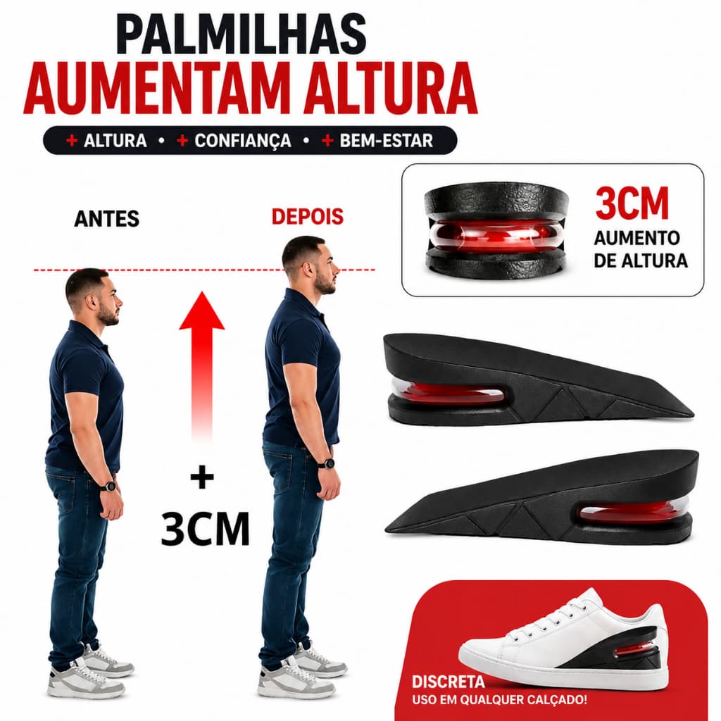 Kit Palmilha Aumenta Altura 3cm Compensatória Amortecedor Eleva Altura