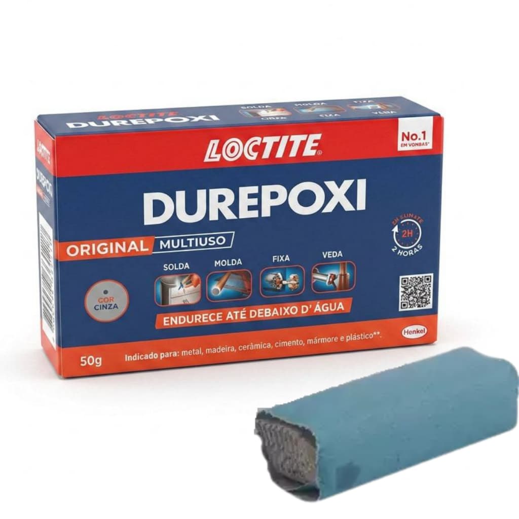 Durepoxi Massa Epóxi 50g Cola Adesivo Cinza Para Metal Vidro e Outros