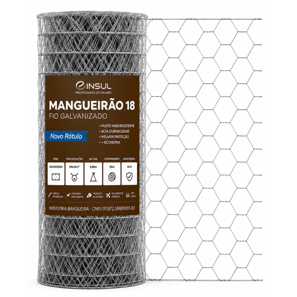 Tela Mangueirão Leve 0,80x50m Fio 18 Galvanizada Cerca Cachorro Horta Cerca Premium Custo Benefício Insul