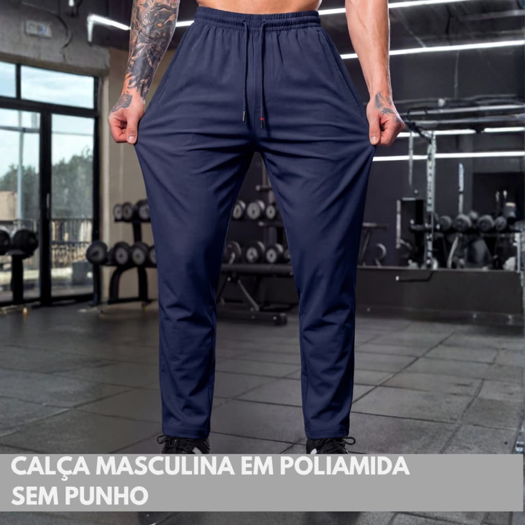 Calça Masculina Jogger com Bolsos Poliamida Sem Punho Barra Esportiva Slim Fitness Premium Elastica