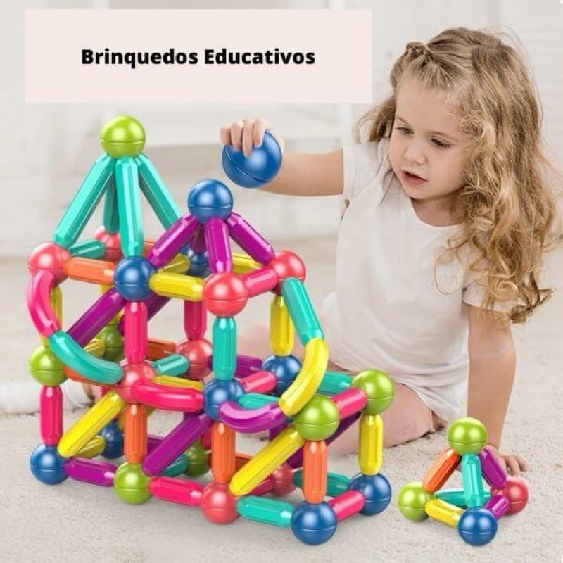 Blocos de Montar Magnéticos 64 Peças Brinquedo Educativo Infantil  Construção Magnética Presente Dia das Crianças