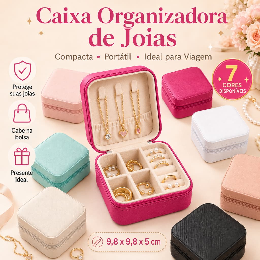 Porta Joias Feminino Organizador Compacto Viagem Caixa para Anéis Brincos Colares com Zíper
