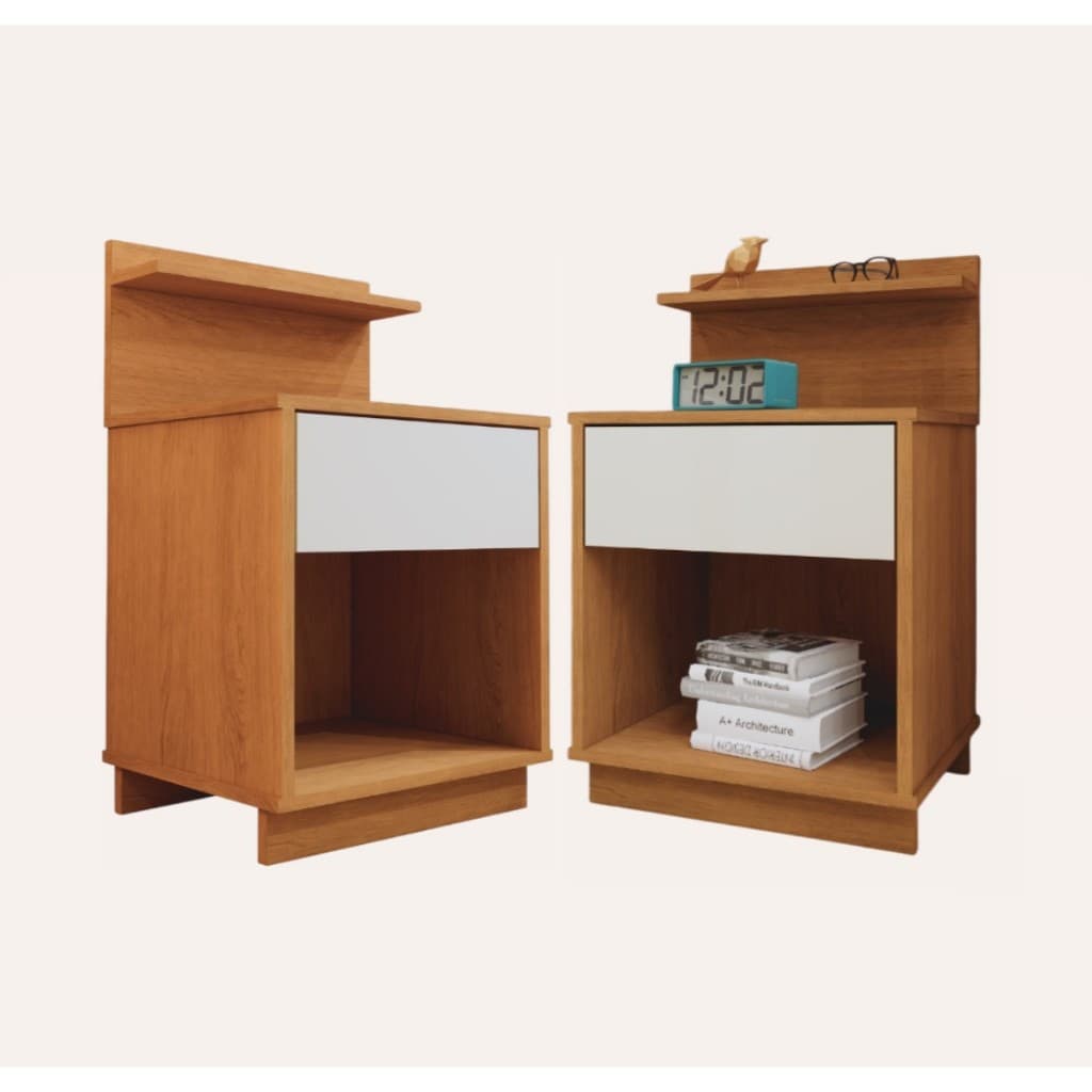 Kit 2 Mesas Cabeceiras Criado Canto com Gavetas e Nichos Moderna