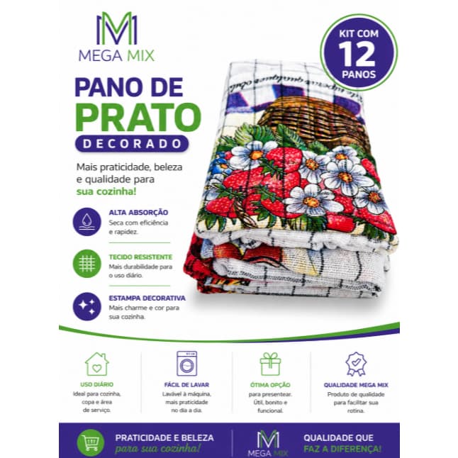 Pano de prato para louça estampado com 4/8/12/16 un