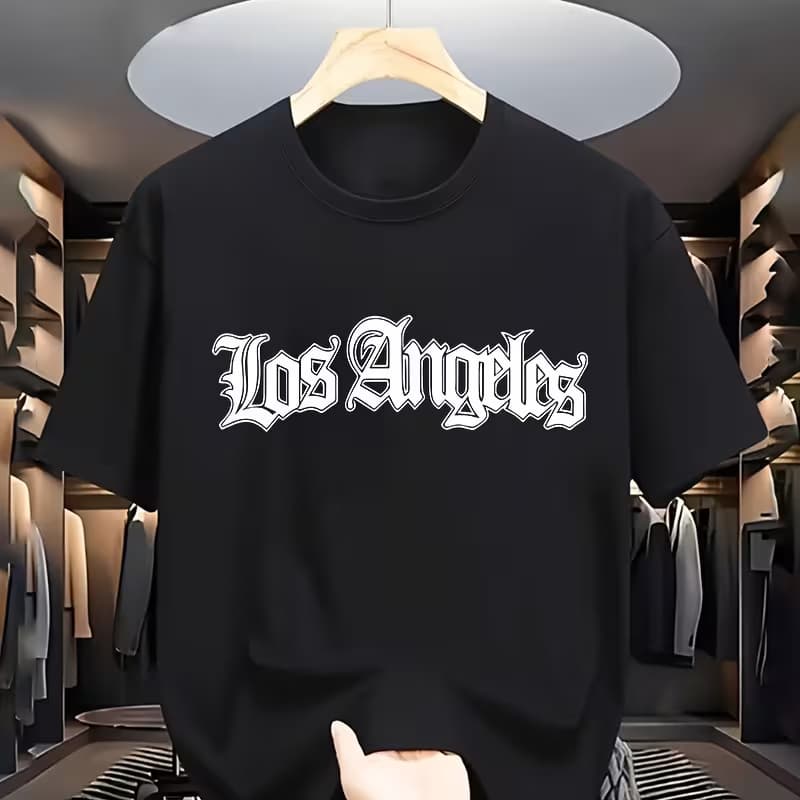 Camiseta masculina gola redonda Los angeles Camisa masculina 100% algodão