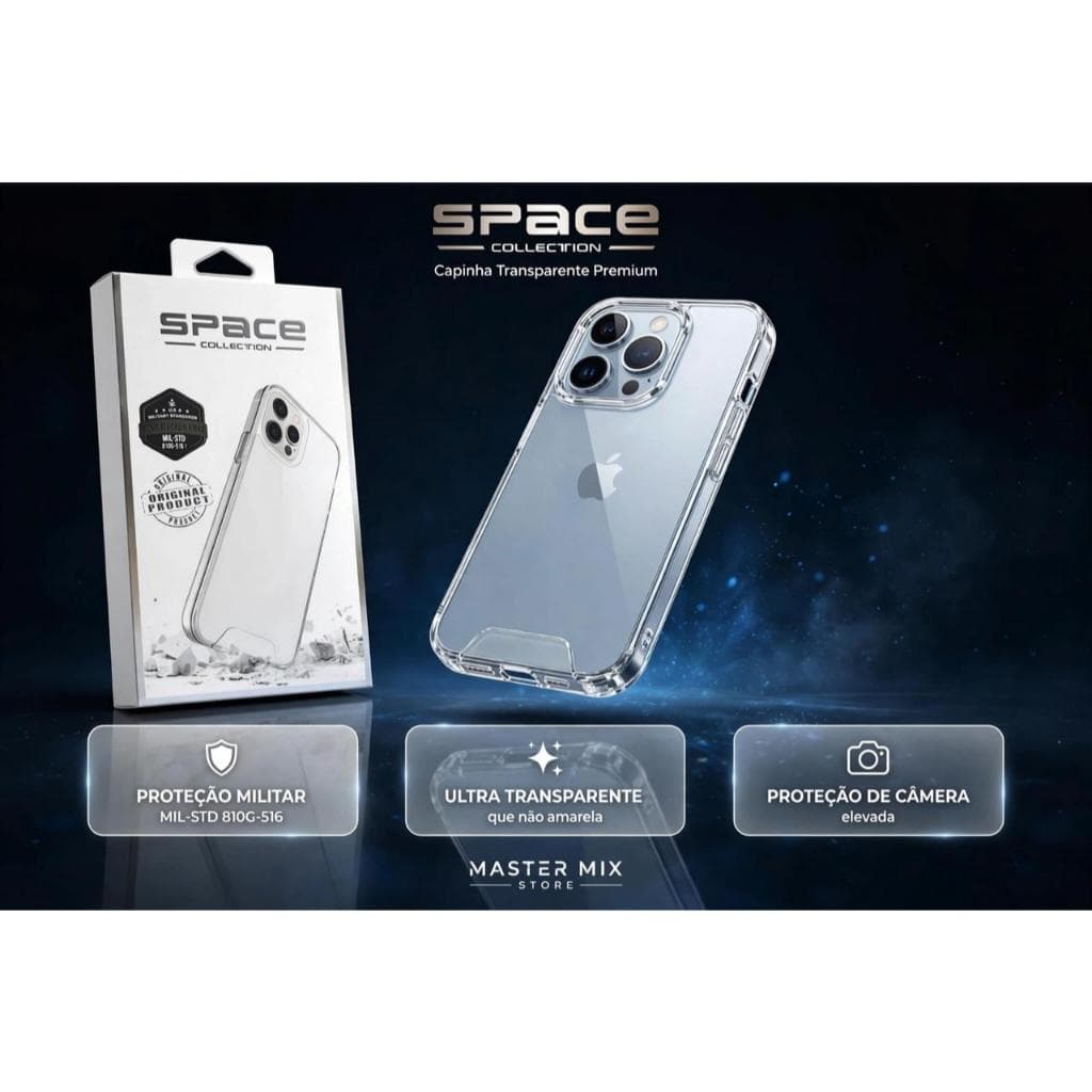 Capa Capinha Space Transparente Anti Impacto para Iphones 16E / 16 Pro / 16 Pro Max / 17 / 17 Pro / 17 Pro Max