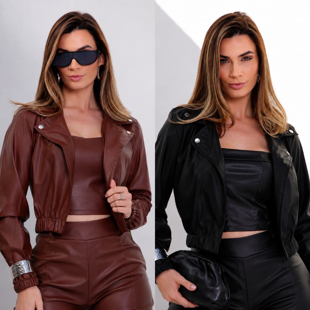 Jaqueta de Couro Fake Bomber