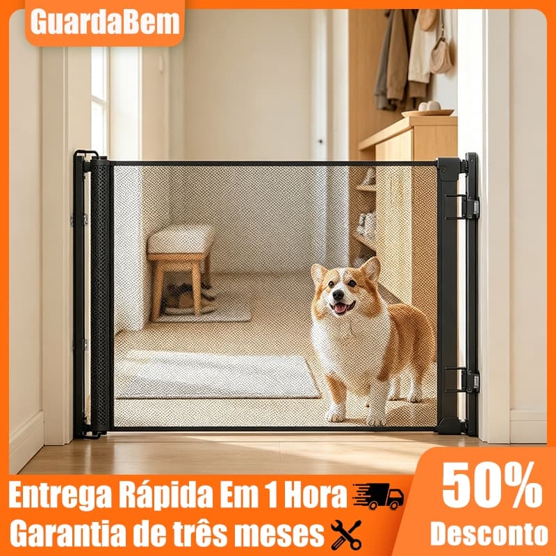 Tela de Proteção para Animais de Estimação e Bebês Barreira Retrátil Automática Grade de Proteção para Escada Corredor
