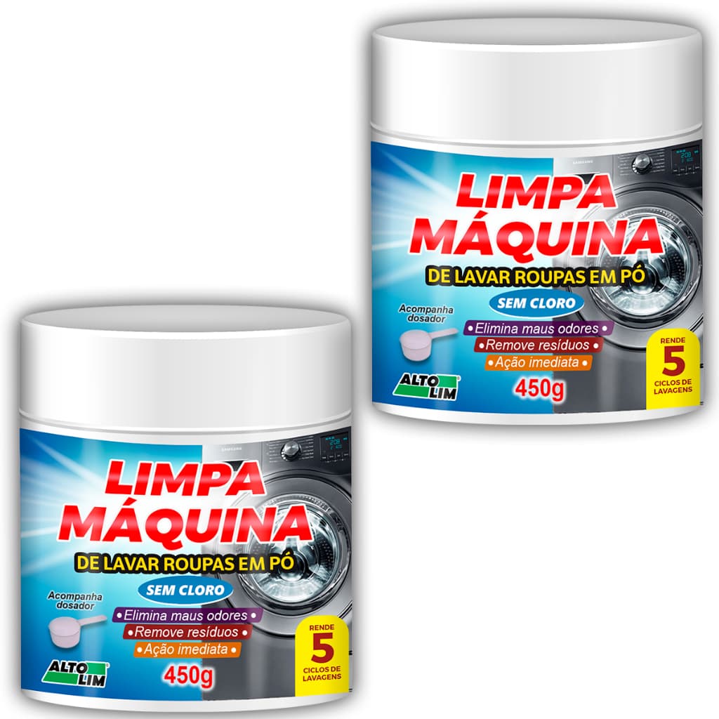Limpa Máquina de Lavar Roupas em Pó 450g Altolim Tira Odor Higieniza Lavadora Limpeza Tambor Lava Roupas Resíduos