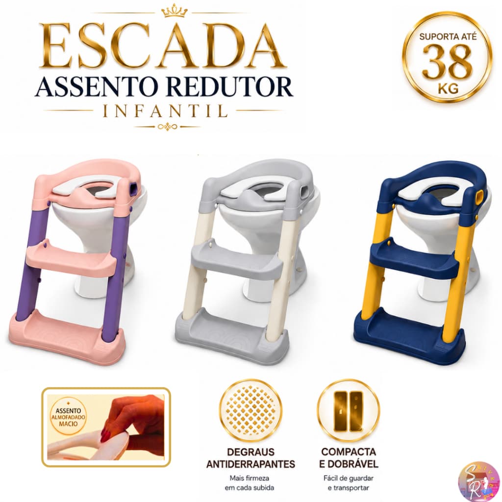 Assento Redutor Infantil com Escada Até 38kg Vaso Sanitário Troninho Penico Antiderrapante