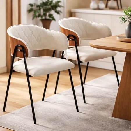 Conjunto de 2 Cadeiras Sala de Jantar Veneza Laminada Tecido Linho Escritório Base Metal