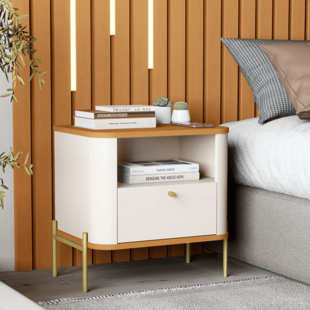 Mesa de Cabeceira Criado Mudo Quarto com Gaveta Pés Metal Slim