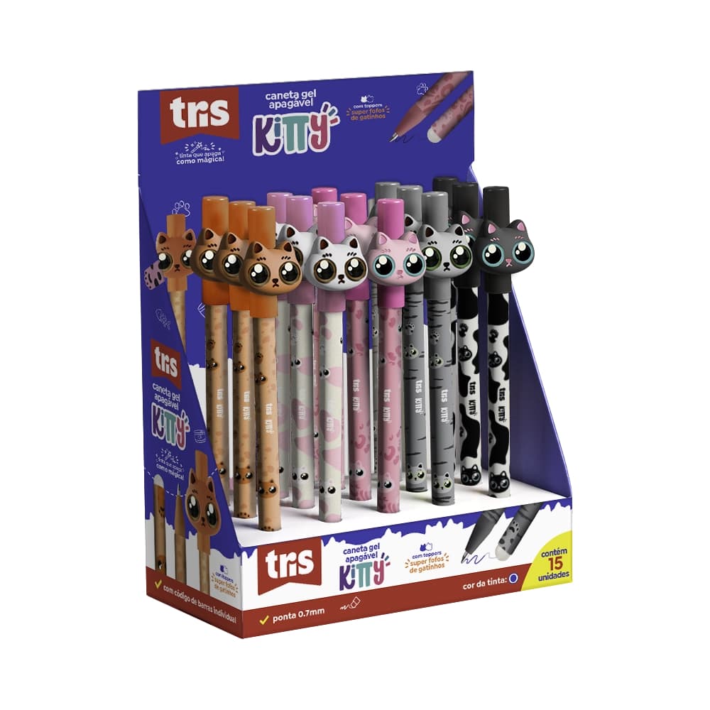 🖊️🐱 Caneta Gel Apagável Kitty – 0.7 mm – Display com 15 Unidades – Tris