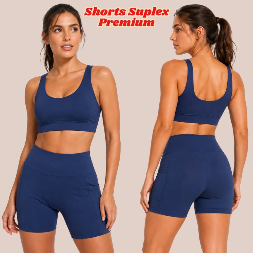 Bermuda Suplex Premium Short Academia Feminino Fitness Cintura Alta Bolso Lateral Sem Transparência