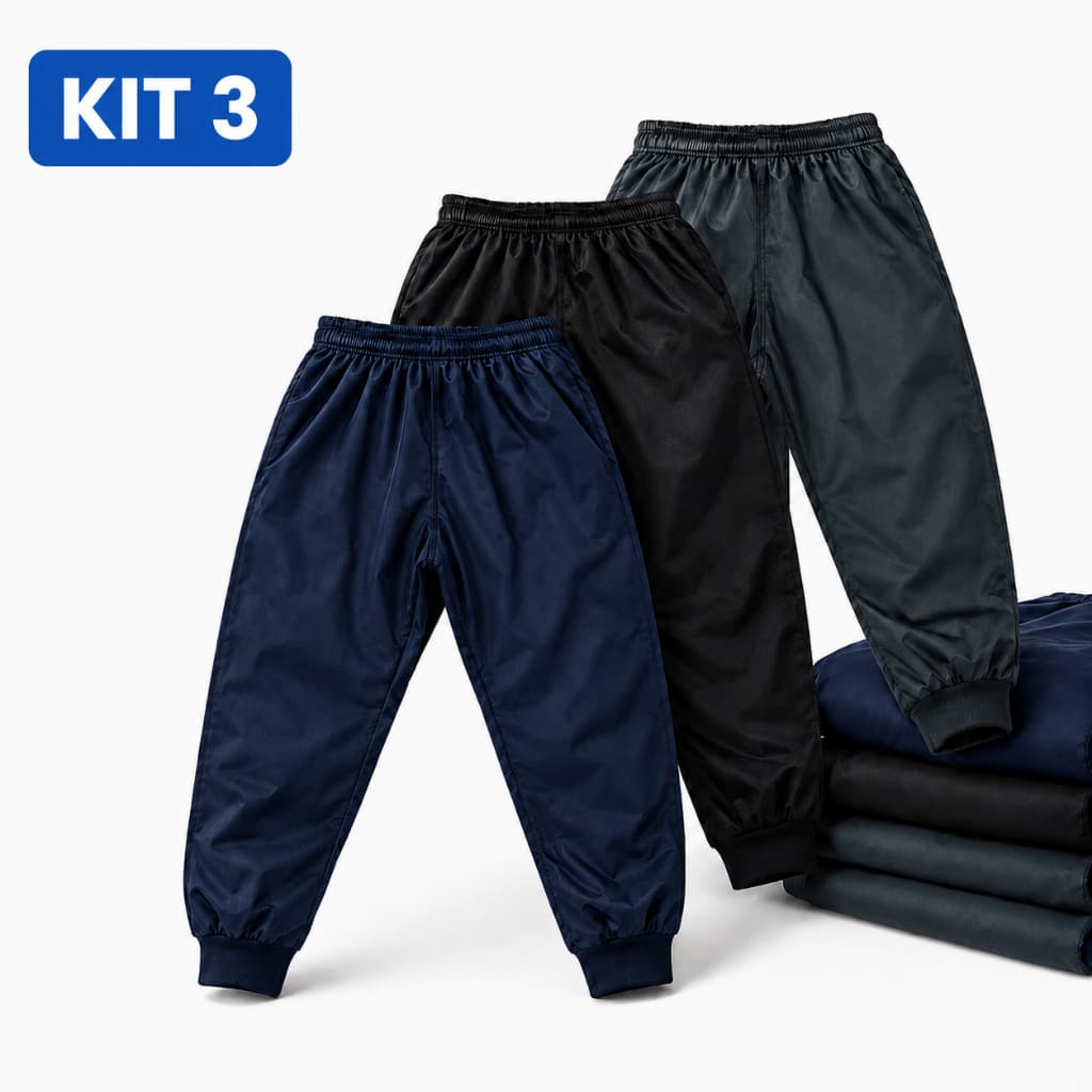 Kit 3 Calças Infantil Masculina Inverno Frio Forrada Jogger Menino Escolar Tam 4 ao 16