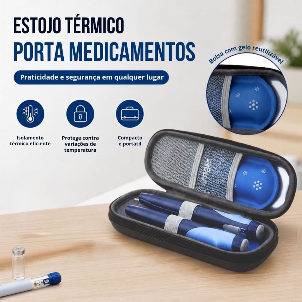 Estojo Térmico Case Portátil 20x5 Impermeável Caneta Emagrecedora Insulina Ampola Agulha Gel Térmico