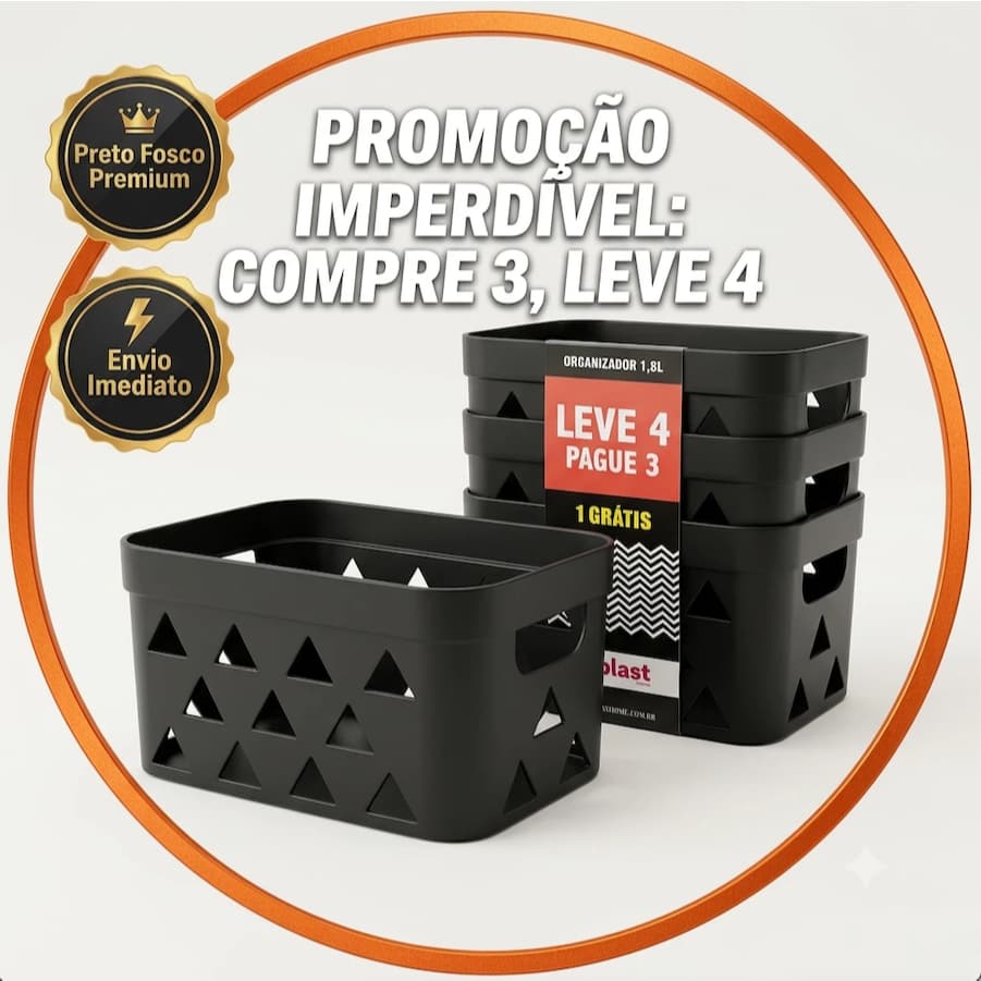 Kit Organizador Multiuso 1,8L Pague 3 Leve 4 Organizadores de Mesa Casa Banho Escritório