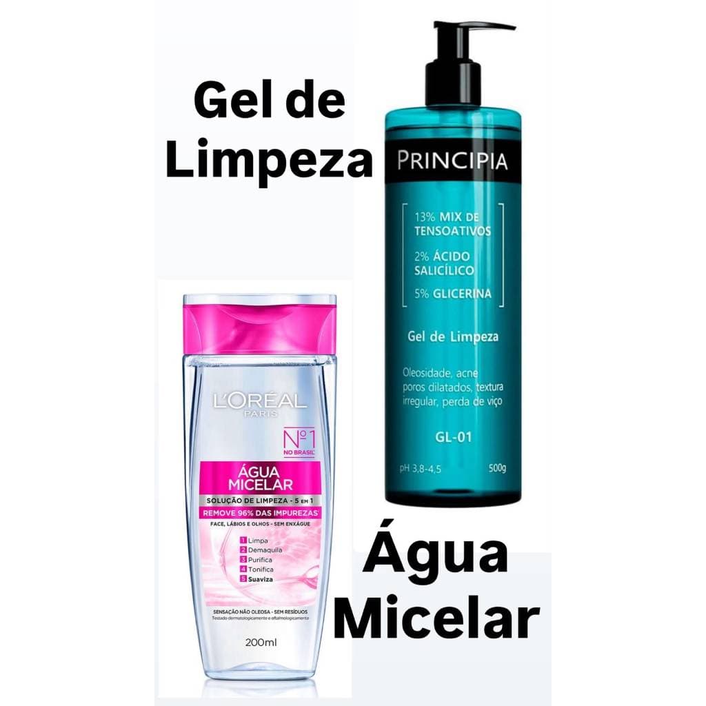 KIT 2 GEL de limpeza  + Agua micelar 2% ácido salicilico + 5% glicerina espuma cremosa facial hidratação dermachem