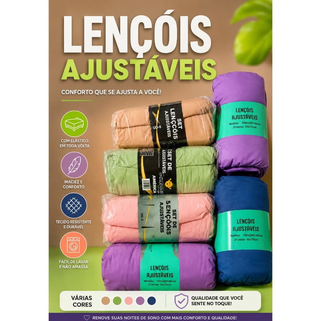 Lençol Com Elastico + Fronha 1600 Fios Goldsun Varios Tamanhos e Cores