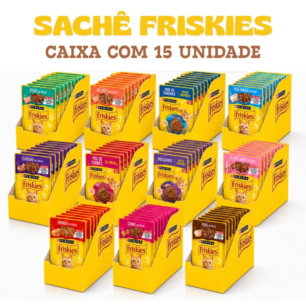 Ração Úmida Friskies Nestlé Purina Sachê Gatos 85g Caixa 15 Unidades