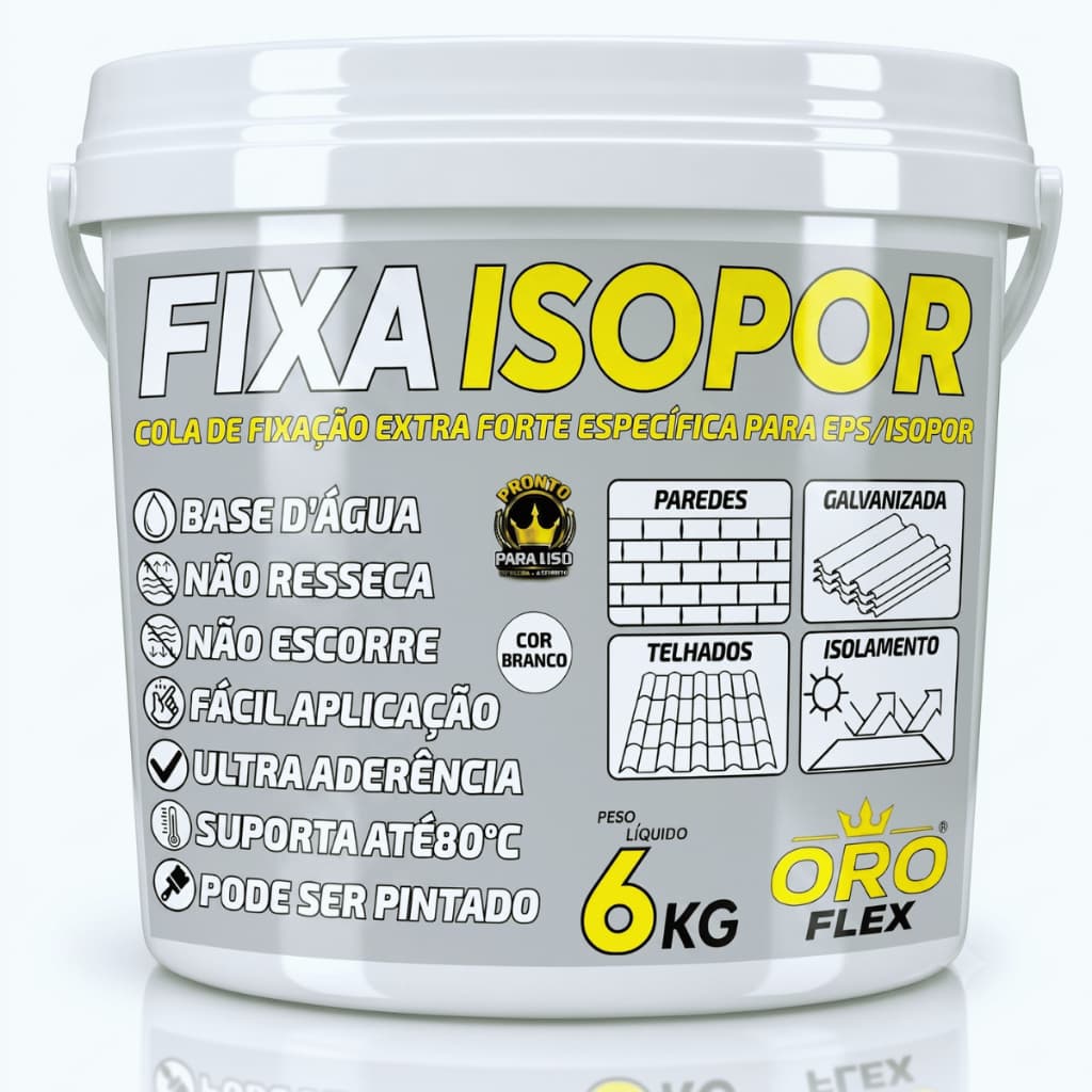 Cola forte para fixar blocos e placas de ISOPOR em telhados, forros, madeira e paredes 6KG OROFLEX