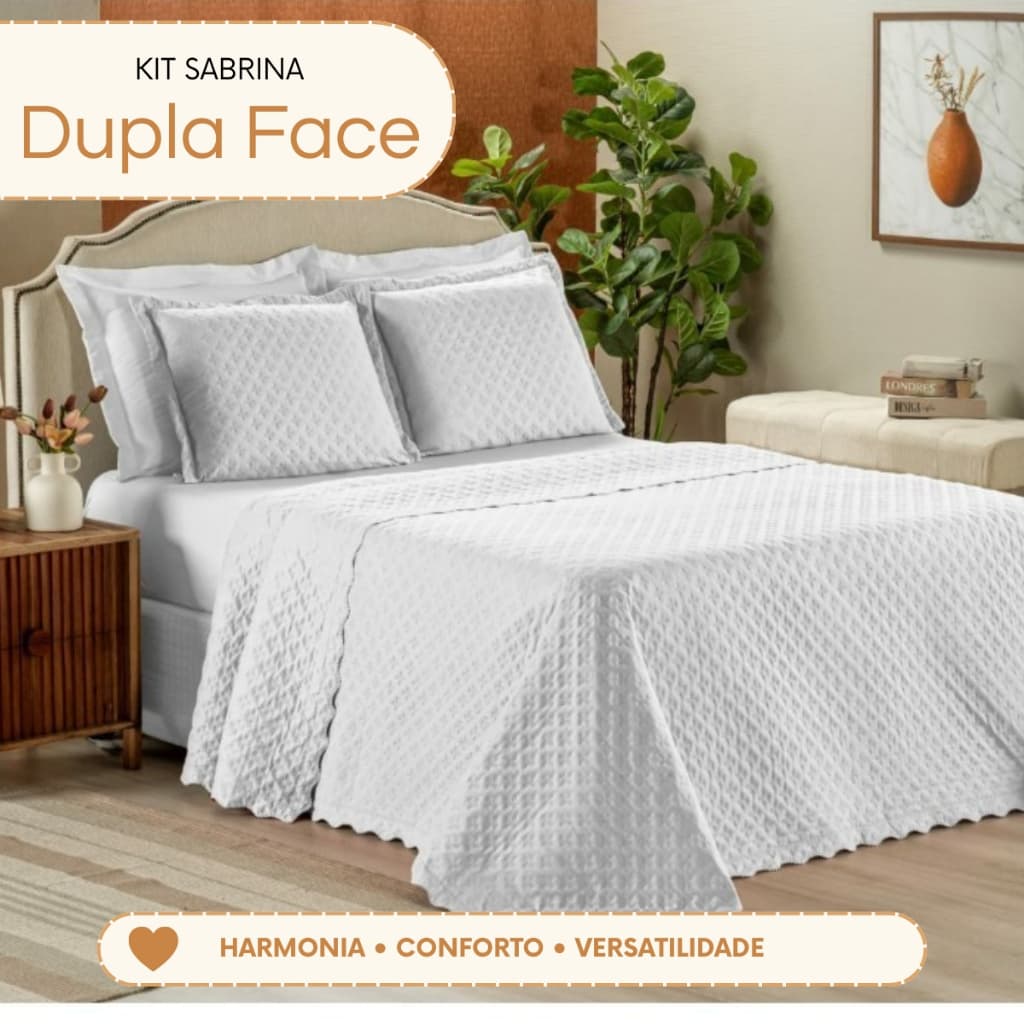 Kit Cobre Leito Sabrina Dupla Face 3 Peças Floral Matelado 2 Porta Travesseiros 2,40x2,60m Poliéster