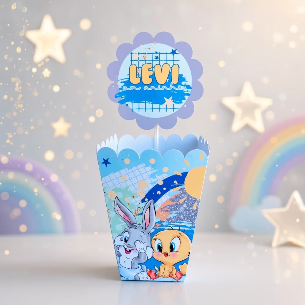 Kit 10 Centro de mesa Looney Tunes Menino Personalizados /Lembrancinha de Festa /Aniversário PEGUE E MONTE