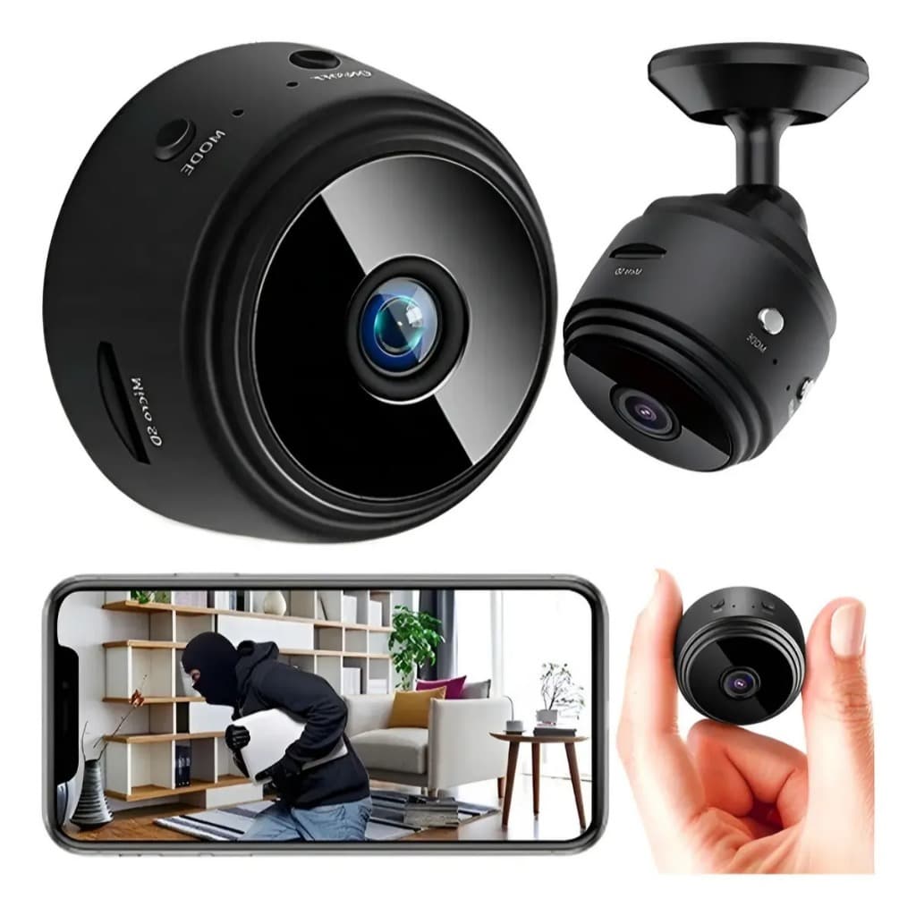 Mini Camera De Seguranca Espia A9 Wifi Full HD 1080p Suporte de Parede Discreta