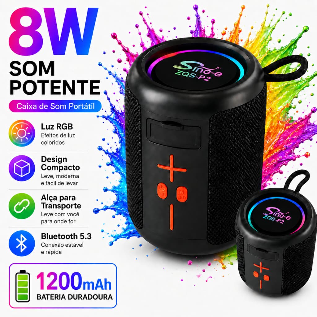 SinG-e P2 Alto-falante Bluetooth Portátil Som Nítido Bateria 1200mAh